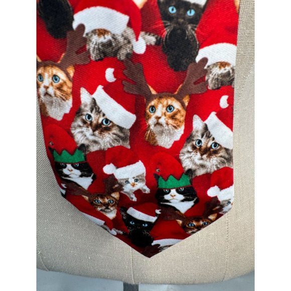 Knotty and Nice Santa Cats Holiday Christmas Tie OS Red Santa Polyester - Picture 14 of 16